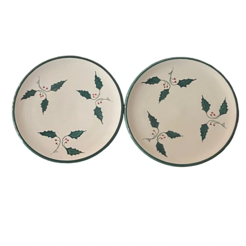 Cost Plus Set of 2 Festive Cake Plate with Holly Design. Spain.